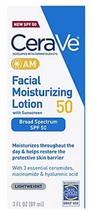 lot 4647 image: CeraVe AM Facial Moisturizing Lotion SPF 50 with Sunscreen 3 oz  - Retail $12