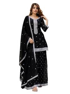 lot 4659 image: TRENDMALLS Womens Georgette Embroidery work Kurta Palazzo Set with Dupatta for Women (G339-Black-M) - Retail $111