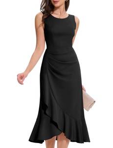lot 4678 image: Aupuls Summer Wedding Guest Dresses for Women Ladies Empire Waist Long Funeral Dress 2026 G015 Black XL - Retail $36