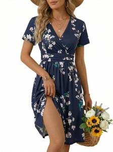 lot 4691 image: OUGES Casual Spring Summer Dress for Women 2026 Wrap V Neck A Line Midi Party Dresses with Pockets(Florals,XL)&nbsp