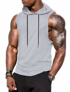 lot 4701 image: Babioboa Mens Workout Cut Off T-Shirt Quick Dry Sleeveless Training Hoodie Workout Tank Tops with Hood(Grey Small) - Retail $17