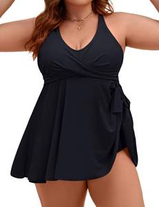 lot 4715 image: Edelqual Plus Size Tankini Swimsuits for Women Two Piece Tummy Control Bathing Suit Swim Dress Swimwear Full Coverage Swimdresses with High Waist Shorts (Black,XL) - Retail $30