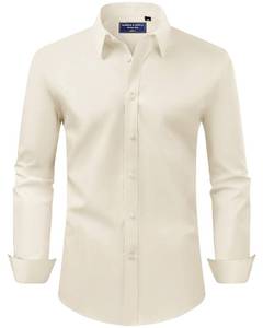 lot 4716 image: Alimens & Gentle Beige Dress Shirt Men Regular Fit Stretch Stain Shield Long Sleeve Solid Business Wedding Button Down Shirts,Beige,Large - Retail $20