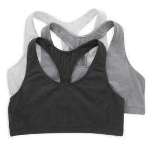 lot 4745 image: Hanes Racerback Bralette Pack, Stretch Cotton Knit Low-Impact Bra, Moisture-Wicking Cotton T-Back Bra Top, 6 Pack, L - Retail $15