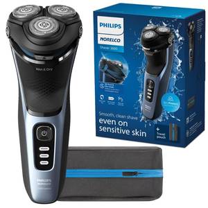lot 4769 image: Philips Norelco Shaver 3600 Series, Wet and Dry Electric Shaver, P-Cap, Travel Pouch, Storm Blue, Model S324391 - Retail $70