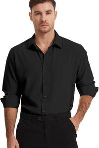 lot 4804 image: Demofair Mens Dress Shirts Four-Way Stretch Wrinkle Resistence Long Sleeve Button Down for Casual Solid Business Formal Regular Fit (Black,X-Large) - Retail $19