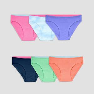 lot 4809 image: Fruit of the Loom Girls 6pk Breathable Bikini - 10  - Retail $15