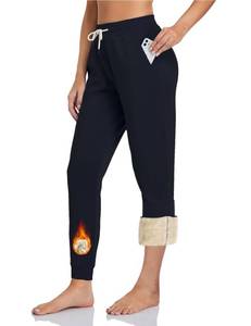 lot 4819 image: Inno Womens Sherpa Polar Fleece Lined Jogger Pants Warm Sweatpants Thermal Athletic Lounge Petite Tall, Black, M, Petite-28 Inseam - Retail $25