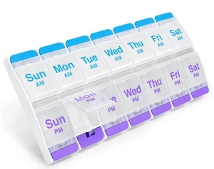 lot 4840 image: Weekly Pill Organizer with AM PM Compartments - Retail $8