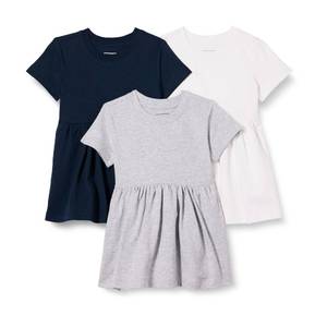 lot 4842 image: Amazon Essentials Girls Short Sleeve Jersey Dress, Pack of 3, Light Grey HeatherNavyWhite, Medium - Retail $41