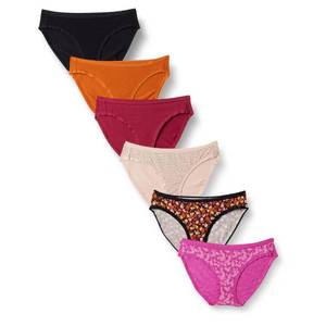 lot 4882 image: Amazon Essentials Womens Breathable Cotton Bikini Brief Underwear with Full Coverage, Pack of 6, DotsFloralMulticolor, Small - Retail $10