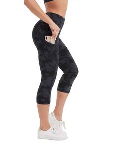 lot 4899 image: Stelle Capri Leggings for Women Yoga Capris with Pockets High Waisted Leggings for Gym Workout(Nylon-Black&Grey Camo,S) - Retail $23