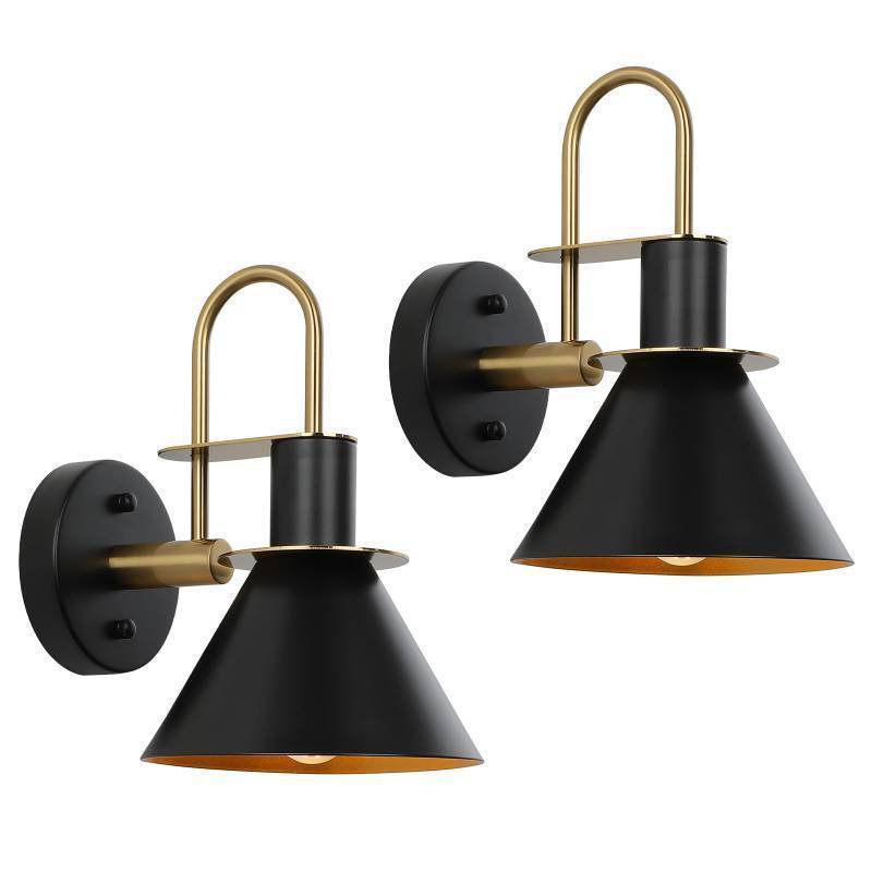 lot 36214 image: Gold and Black Wall Sconces Set of Two, Modern Farmhouse Wall Light Fixture, Industrial Indoor Wall Lamp for Bathroom Kitchen Sink Bedroom Living Room Bedside Hallway - Retail $79
