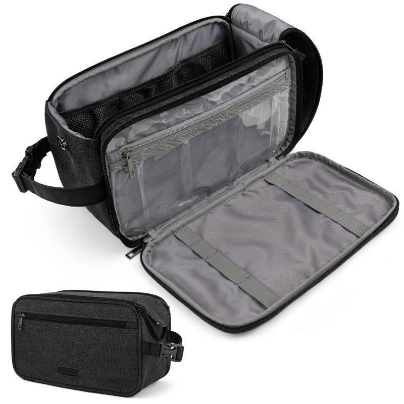 lot 36291 image: Toiletry Bag for Men, Canvas Travel Dopp Kit, Extra Large Water Resistant Hygiene Bag Toiletries Organizer, Shaving Kit Travel Accessories Bag, Black, Extra Large - Retail $20