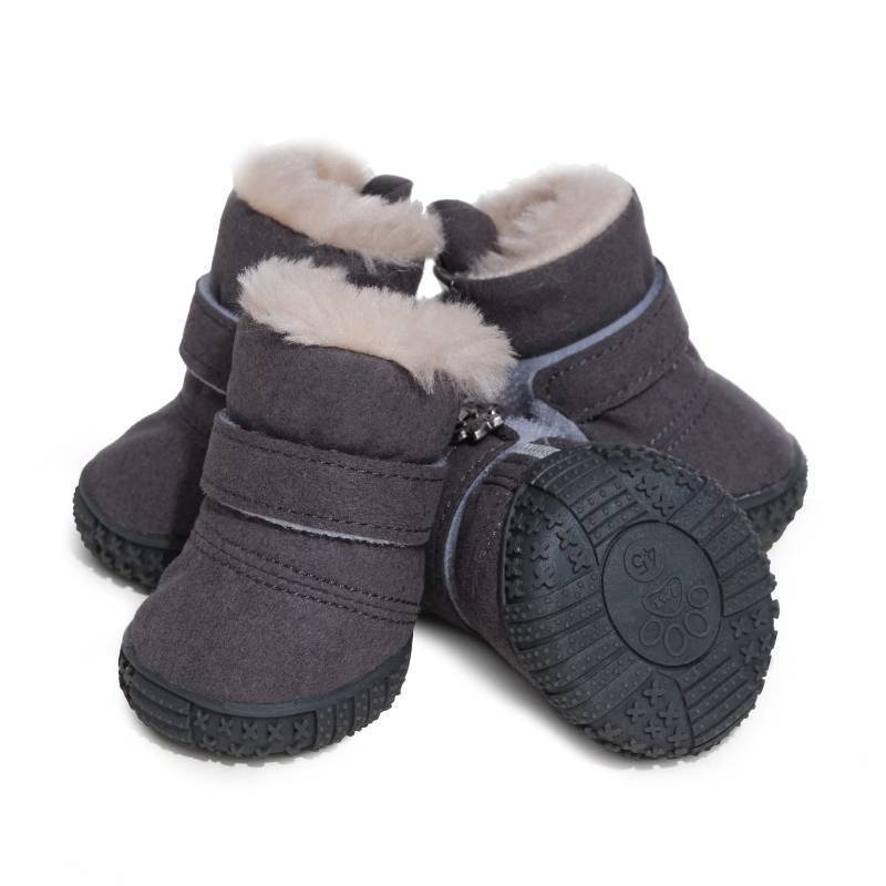 lot 36366 image: Snow Dog Boots Warm Fleece Dog Winter Booties Anti-Slip Pet Shoes for Small Medium Dog Cat (Grey, #3) - Retail $21