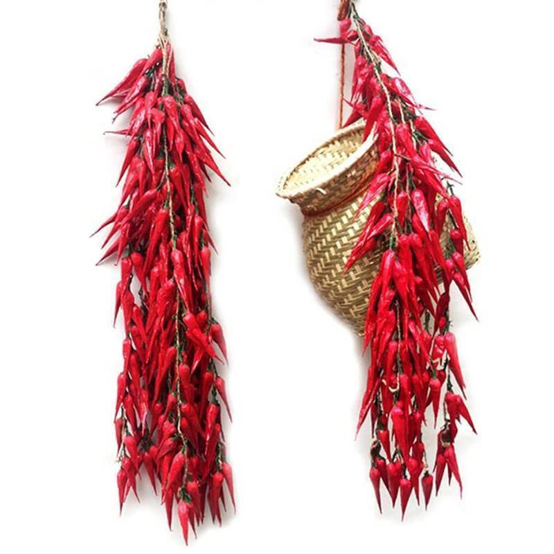 lot 36434 image: Artificial Pepper String, 5 Pack Simulation Artificial Lifelike Fake Vegetable Artificial Chili Red Pepper Hanging String Photography Props for Home Kitchen Farm Harvest Decoration (Red Chili, 5pcs) - Retail $13