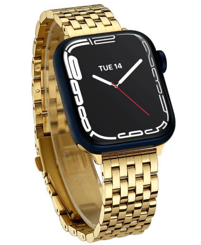 lot 36459 image: Seven-link Watch Bands for Apple Watch Series 11,10,9,8,7,6,5,4,3,2,1 and SE 321 for Women, Dressy Stainless Steel Metal Band for Apple Watch 40mm 41mm 42mm 38mm for iWatch, Gold - Retail $21