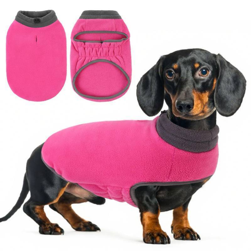 lot 56242 image: Dog Sweater, Soft Fleece Vest Pullover Dogs Jacket with Elastic Stretchable, Warm Winter Dog Coats Cold Weather Doggy Dachshund Sweaters for Small Dogs Cats Boy or Girl (Pink, XS) - Retail $19