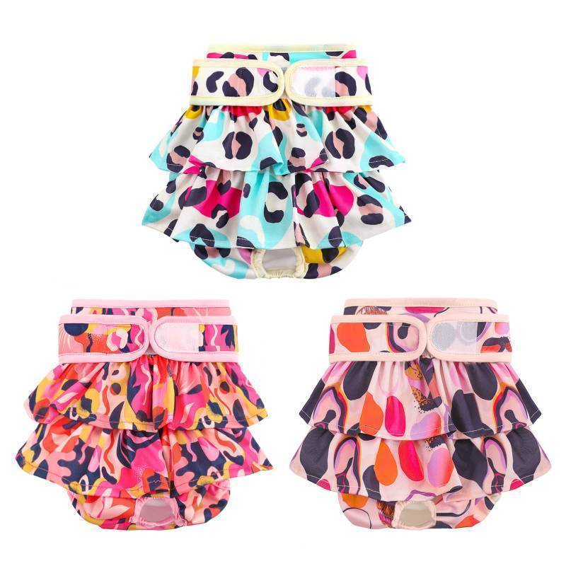 lot 72119 image: Washable Dog Diapers Female 3 Pack Reusable Premium Highly Absorbent Doggie Diaper, Flexible Puppy Diaper, Durable Leak-Proof Leopard Dog Diapers for Period Heat Incontinence Puppy Training, XS - Retail $14