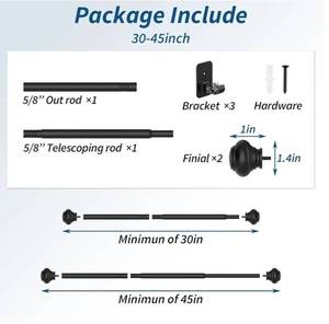 lot 62924 image: Black Curtain Rod for Windows 30 to 45 Inches,58 Inch Diameter Small Curtain Rods Set with Adhesive Brackets, Renter Friendly Adjustable Curtain Rods for Bedroom, Living room - Retail $8