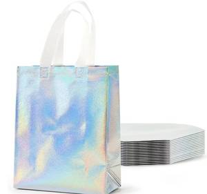 lot 62929 image: 15 Pcs Iridescent Gift Bags with Handles, 8x4x10 Inch Holographic Reusable Gift Bags Medium Size, Ideal for Birthday, Christmas, Party Favors, Wedding, Holidays, Valentines - Retail $13