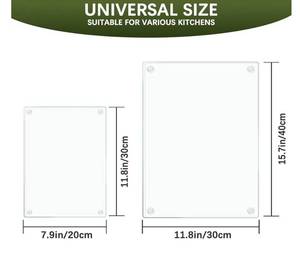 lot 62930 image: 2 Pack Tempered Glass Cutting Board for Kitchen Counter, 16x12 & 12x8 Clear Chopping Boards with Non-Slip Feet for Countertop - Scratch Resistant, Long Lasting, Dishwasher Safe - Retail $13