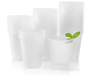 lot 62932 image: 50 Pack Frosted Plastic Cups Clear Disposable Drinking Cups Bulk for Wedding Reception Stadium Birthday Party Supplies,12 Oz - Retail $17
