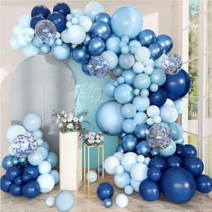 lot 62950 image: Blue Balloon Arch Kit, 168 Pcs Navy Blue Balloon Garland, 18 12 10 Inch Confetti Latex Metallic Chrome Balloons for Birthday Party Baby Shower Ocean Anniversary Decorations - Retail $12