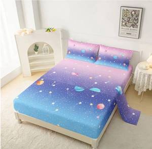 lot 62951 image: Cartoon Planet Kids Sheet Set Twin Size, Stars Print Bedding Set Lightweight for All Seasons, Color Sets for Room Decoration,1 Fitted Sheet,1 Flat Sheet,2 Pillow Cases - Retail $28