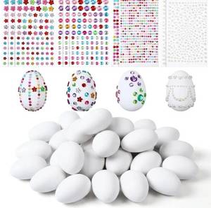 lot 62957 image: Easter Egg Decorating DIY Kit, 24 Plastic Eggs with Gem Stickers, Flower Decals and Pearl Stickers for Party Favors, Adults Craft for Egg Hunt Basket Stuffers and Holiday Decor - Retail $15