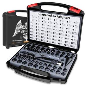 lot 62976 image: USB Rechargeable Laser Bore Sight Kit  Green Laser Bore Sighter with 64 Upgraded Adapters fit 0.17 to 12 GA Calibers Multi-Caliber Laser Bore Sighting Kit for All Gun Powerful Bore Sighter, Green Laser - Retail $50
