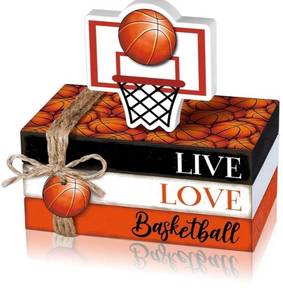 lot 62977 image: 5 Pcs Basketball Decoration Farmhouse Wooden Mini Book Stack Sport Ball Party Table Centerpieces Senior Night Basketball Decor for Locker Room Home Bedroom Office Desk Tiered Tray Shelf - Retail $12