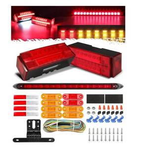 lot 62982 image: Submersible LED Trailer Tail Light Kit, Rectangular Trailer LightsID Bar8 Markers, Combined Stop Turn License Plate Running Lamps with 25FT Wiring Harness Reflective Stickers, 12V - Retail $50