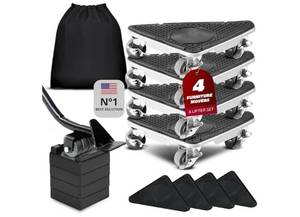 lot 62983 image: Heavy Duty Furniture Dolly Set with Lifter �� 360° Rotating Rollers, Floor Protection, Gloves & Storage Bag �� Easy Moving Tool for Home or Office - Retail $28