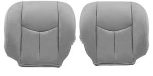 lot 62992 image: Driver & Passenger Side Bottom Leather Seat Cover Light Gray #922 Compatible with Chevy GMC Tahoe Suburban Avalanche Yukon Silverado Sierra 2003 2004 2005 2006 - Retail $56