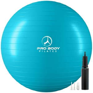 lot 62997 image: Pilates Ball Exercise Ball for Stability  Therapy Ball Workout Ball or Birthing Ball for Pregnancy (Sky  65 cm) - Retail $26