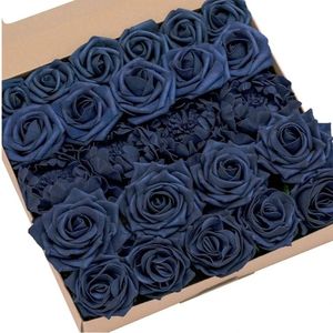 lot 62999 image: Artificial Flowers Fake Roses Faux Foam Peony Combo for DIY Wedding Bouquets Centerpieces Arrangements Bridal Shower Party Home Decorations, Navy Blue, 24pcs - Retail $15