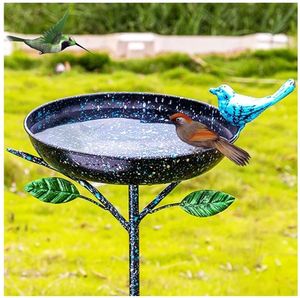 lot 63004 image: Bird Baths for Outdoors, 41 Tall Black Birdbath with Stake, Metal Bird Baths & Feeder with 9.4 Bowl & Decorative Cast Iron Bird for Outside Garden Yard Decor - Retail $15