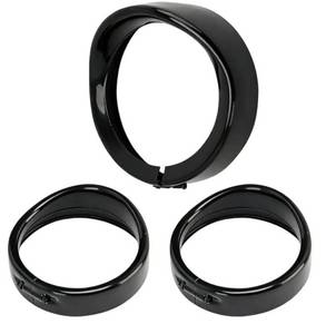 lot 63009 image: 7 Motorcycle Headlight Trim Ring  4.5 Fog Light Visor Bezel Chrome Compatible with Harley Softail Street Glide Road King (Black) - Retail $52