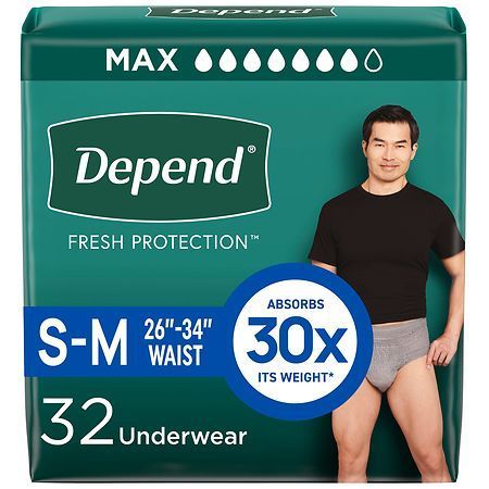 lot 44412 image: Depend Fresh Protection Adult Incontinence Underwear for Men  Maximum  SM  Grey  32Ct - Retail $83