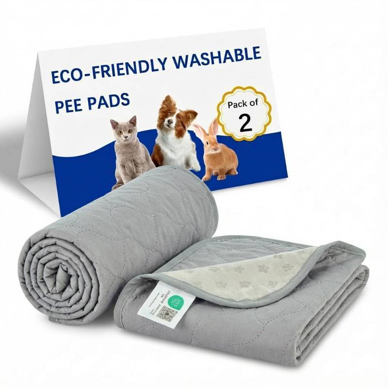 lot 44476 image: Gentle Purr Washable Dog Pee Pads 24 x 36, 2-Pack Reusable Puppy Pads, 4-Layer Ultra Absorbent Potty Training Pads for Dogs, Non-Slip Leakproof Dog Mats for Indoor Use - Retail $30