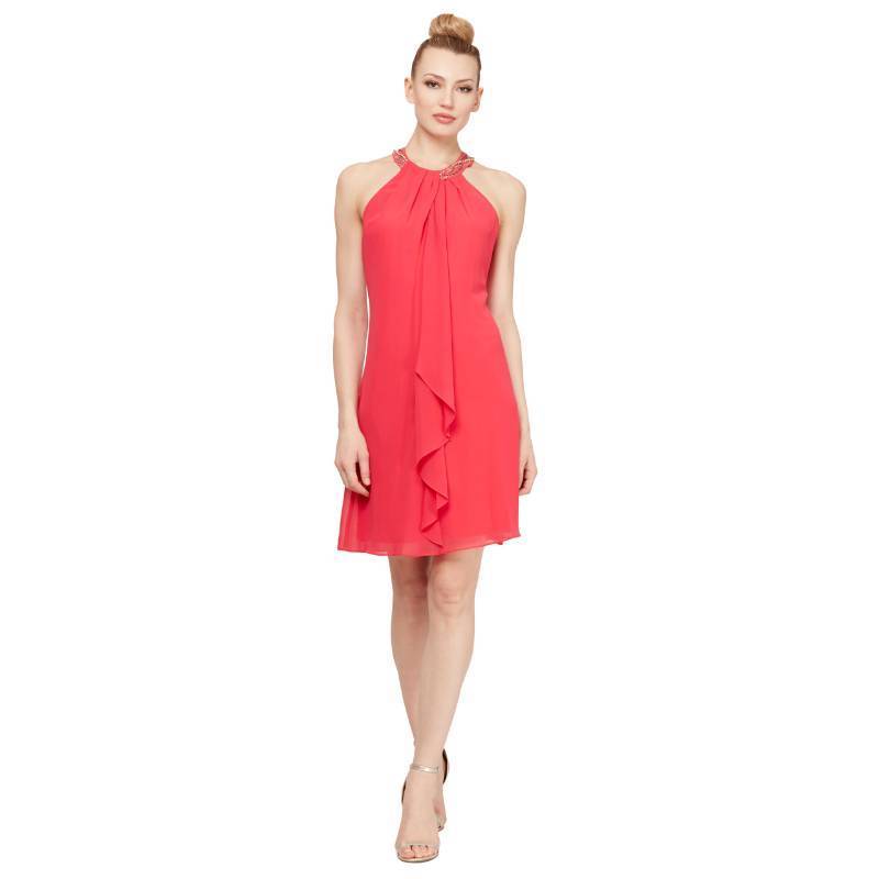 lot 44983 image: S.L. Fashions Womens Jewel Halter Neckline Cocktail Dress, Wedding Guest, Perfect Party Dress,(Petite and Regular Sizes), Cerise, 14 - Retail $98
