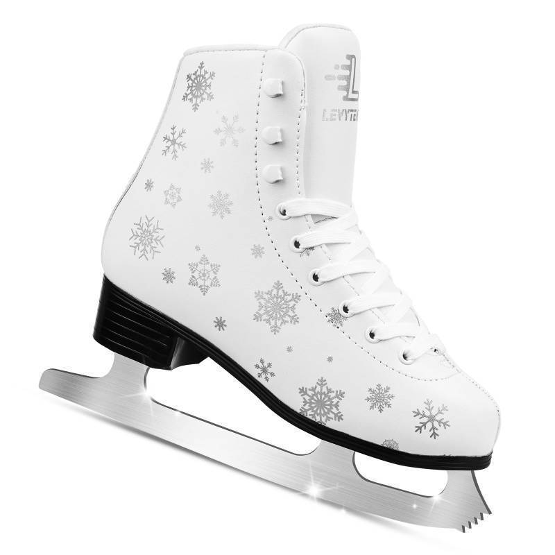 lot 61696 image: LEVYTEMP WomensGirls Figure Ice Skates - Youth White Snow Figure Skating Shoes with Two Insoles - Comfortable, Safe Indoor Outdoor Rink Size US 5 - Retail $60