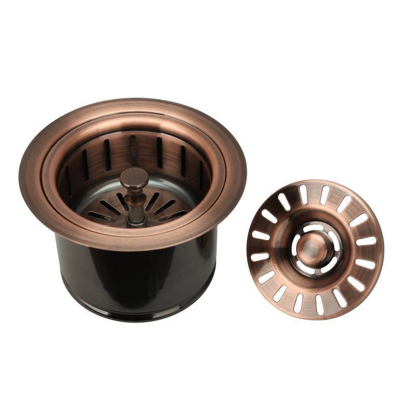 lot 21976 image: Akicon Kitchen Sink Antique Copper Finish Garbage Disposal Flange Stopper, One Size Disposal Rim, Fit 3-12 Inch Standard Sink Drain Hole 2.85 Height - Retail $50