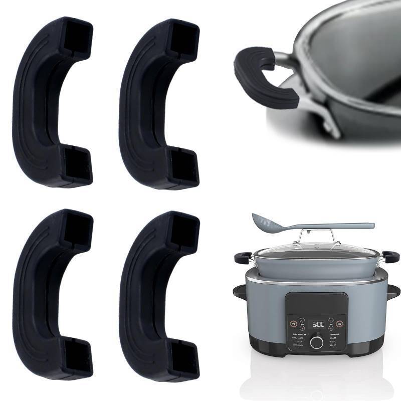 lot 31552 image: MOROBOR 2 Pairs of Silicone Pot Handle Cover, Black Non Slip Heat Resistant Handle Covers Slow Cooker Reusable Silicone Handle Cover - Retail $9