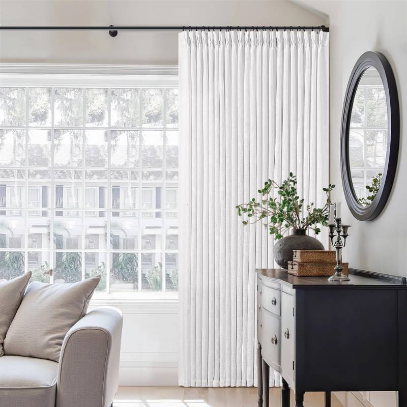 lot 44298 image: TWODRAPES Snow White Pinch Pleated Linen Curtains 92 Inches Long 2 Panels for Living Room Bedroom Memory Training Shaped Semi Sheer Pleat Drapes with Hooks Rings Light Filtering Window Curtain 40x92 - Retail $69