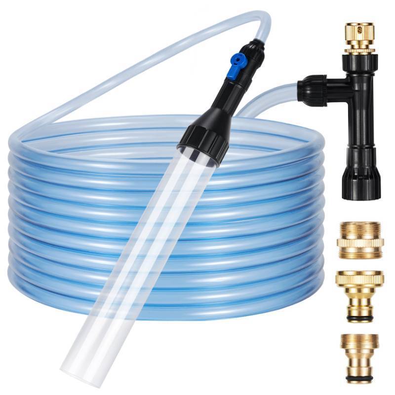 lot 62640 image: DXOPHIEX Gravel Vacuum for Aquarium Fish Tank Siphon Aquarium Water Changer with Three Metal Faucet Adapter and Long Hose 30 Feet used  - Retail $35