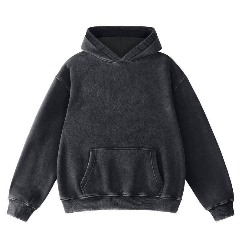lot 48768 image: FAIABLE Mens Hoodies Oversized Unisex Acid Wash Hoodie Heavyweight Fleece Vintage Washed Distress Cotton Sweatshirt Men Women Couples Streetwear College Casual Fall Winter Autumn 2026 Black -LG - Retail $54