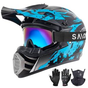 lot 17041 image: Youth Kids Motocross Helmet, ATV Dirt Bike Helmet, Off-Road BMX 4-Wheeler Full Face Motorcycle Helmet WGoggles Gloves & Mask, DOT Approved (Bright Blue, X-Small) small scratch - Retail $293