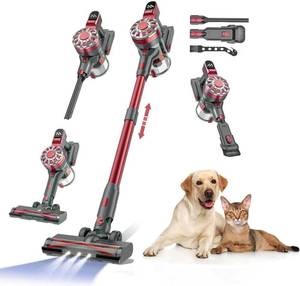 lot 17043 image: WLOTPO Cordless Vacuum Cleaner for Home,Lightweight Stick Vacuum Cordless Rechargeable with Power Suction, Up to 35 Mins Runtime, Hardwood Floor Vacuum for Pet Hair,Carpets,Tile(Black Red)
